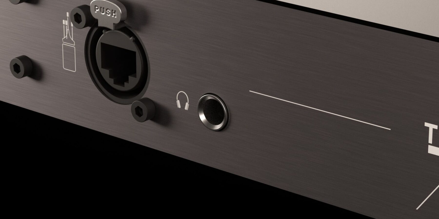 Close up of the Trinnov Nova headphone jack and 3D microphone port.